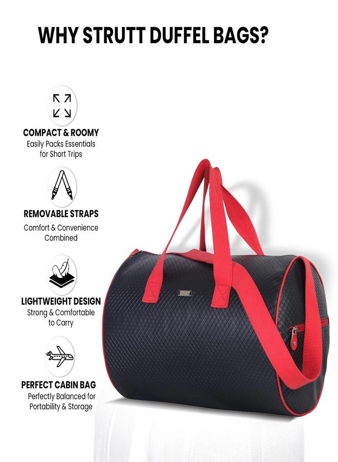 Strutt Premium Faux Leatherette Stylish & Lightweight Travel Duffle Bag for Women, Duffel Bag for Travelling & Gym - Black & Red - Image 2